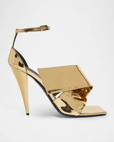 GIVENCHY TWISTED RIB METALLIC LEATHER SANDALS
