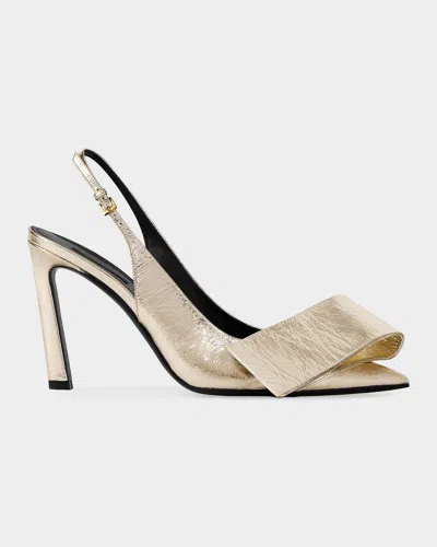 Givenchy Twisted Ribbon 95mm Metallic Leather Slingback Pumps In Gold