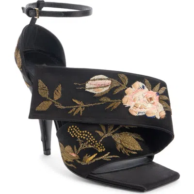 Givenchy Twisted Ribbon Embroidered Ankle Strap Sandal In Black