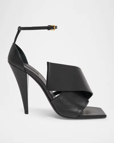 Givenchy Sliced Square Heeled Sandals In Leather In Black