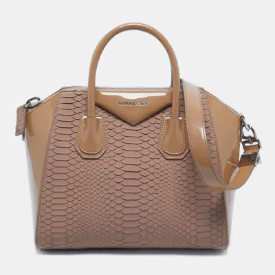 Pre-owned Givenchy Two Tone Beige Python And Patent Leather Small Antigona Satchel In Sand