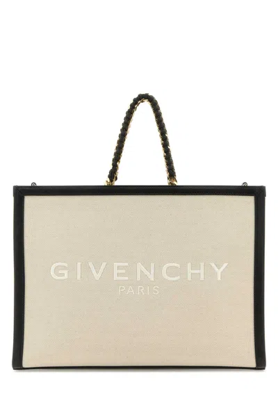 Givenchy Two-tone Canvas And Leather Medium G-tote Handbag In Naturalbeige