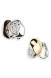 GIVENCHY TWO-TONE FLOWER CRYSTAL CLIP-ON EARRINGS