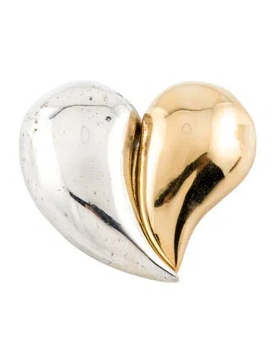 Pre-owned Givenchy Two-tone Heart Brooch Pin In Multi