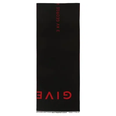 Pre-owned Givenchy Two-tone Wool & Silk Blend Logo Scarf In Black