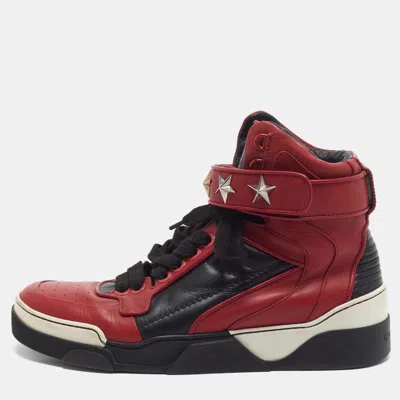 Pre-owned Givenchy Tyson Size 43 Black/dark Red Leather Star Studded Lace Up Sneakers