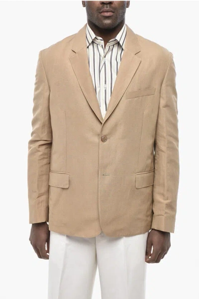 Givenchy Unlined Linen And Silk Blazer With Flap Pockets In Brown