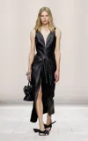 Givenchy V-neck Plonge Leather Wrap Midi Dress In Black