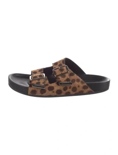 Pre-owned Givenchy Vachetta Leather Animal Print Slides In Brown