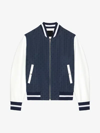 GIVENCHY VARSITY JACKET IN MONOGRAM 72 DENIM AND LEATHER