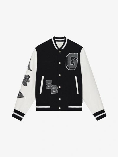 Givenchy Varsity Jacket In Embroidered Wool And Leather In Black/white