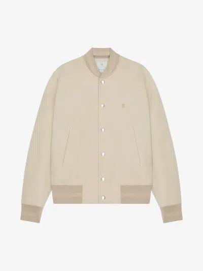 Givenchy Varsity Jacket In Grained Nubuck With 4g Detail In Beige