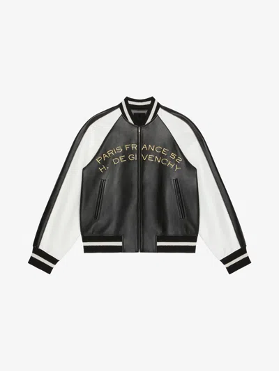 Givenchy Varsity Jacket In Nappa Leather With Chandelier And Snake Embroideries In Black/white