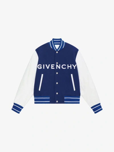 Givenchy Varsity Jacket In Wool And  Leather In White/blue