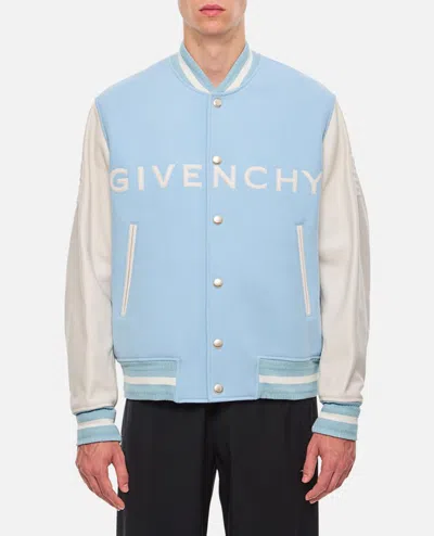 Givenchy Men's Plage Varsity Jacket In Wool And Leather In Sky Blue