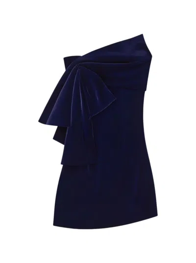 Givenchy Bustier Dress In Velvet With Oversized Bow In Blue