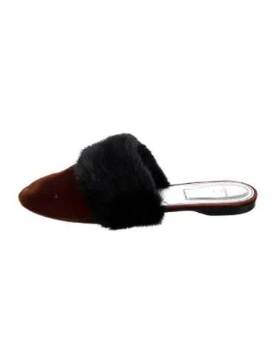 Pre-owned Givenchy Velvet Fur Trim Mules In Black