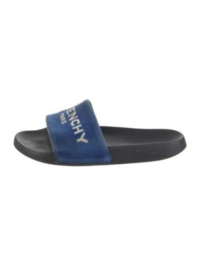 Pre-owned Givenchy Velvet Graphic Print Slides In Blue