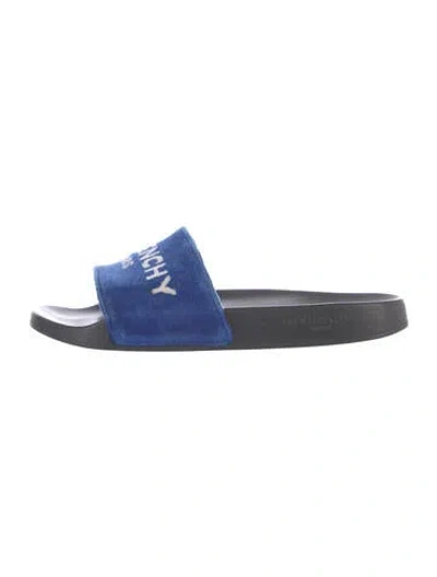 Pre-owned Givenchy Velvet Graphic Print Slides In Blue