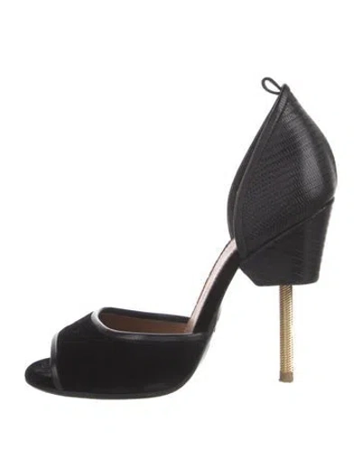 Pre-owned Givenchy Velvet Leather Trim Embellishment Sandals In Black