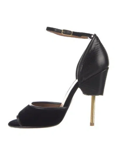 Pre-owned Givenchy Velvet Leather Trim Embellishment Sandals In Blue
