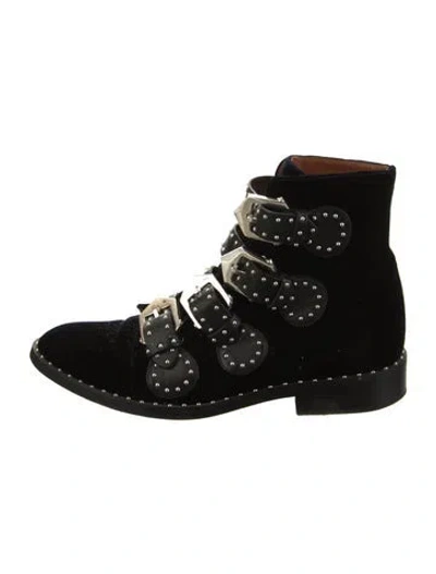 Pre-owned Givenchy Velvet Studded Accents Combat Boots In Black