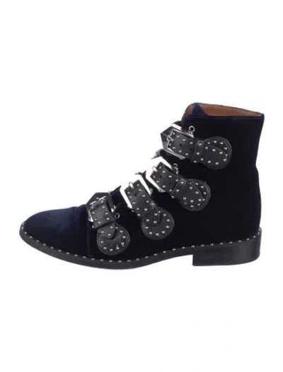 Pre-owned Givenchy Velvet Studded Accents Combat Boots In Blue