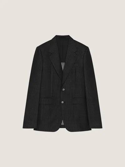 Givenchy Single-breasted Fitted Checked Jacket In Wool In Black
