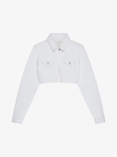 Givenchy Cropped Jacket In Denim With 4g Detail In White