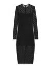 Givenchy Monogram 72 Glitter Flocked Long Sleeve Mesh Dress In Black