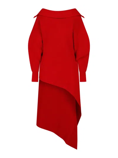 Givenchy High-neck Slashed Wool-cashmere Asymmetric Mini Sweater Dress In Red
