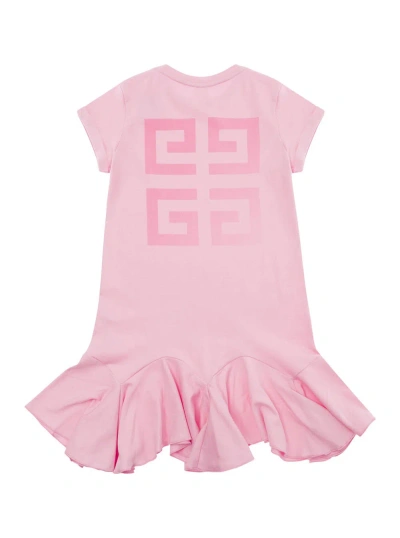 Givenchy Kids' Pink Dress With Pleated Skirt And Logo Print In Cotton Girl