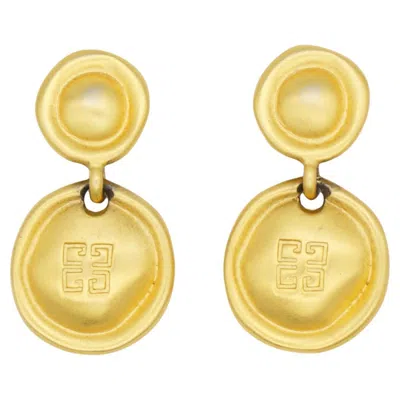 Pre-owned Givenchy Vintage 1980 Logo 4g Monogram Double Button Gold Pierced Drop Earrings In Multi