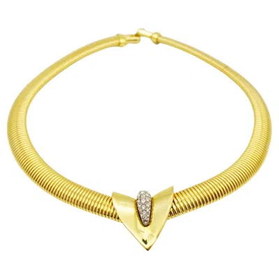 Pre-owned Givenchy Vintage 1980 Unisex Gold Crystals Triangle Ribbed Omega Chunky Necklace In Multi