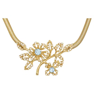 Pre-owned Givenchy Vintage 1980s Aqua Cluster Crystals Flower Leaf Snake Pendant Necklace In Multi