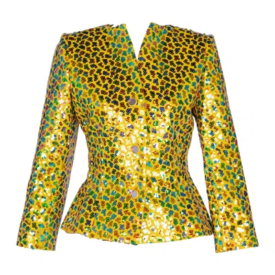 Pre-owned Givenchy Vintage 1980s  Yellow Wool Multicolored Sequin Jacket