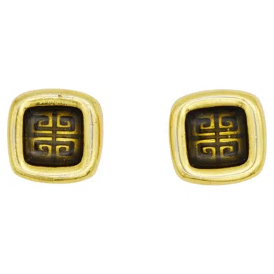 Pre-owned Givenchy Vintage 1980s Gold Square Black 4g Logo Monogram Pierced Earrings