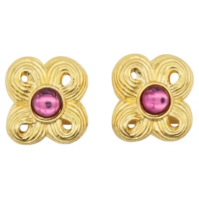 Pre-owned Givenchy Vintage 1980s Gripoix Amethyst Crystal Knot Floral Openwork Earrings In Purple