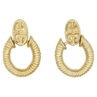 Pre-owned Givenchy Vintage 1980s Iconic Gold Logo 4g Door Knocker Oval Hoop Drop Earrings In Multi