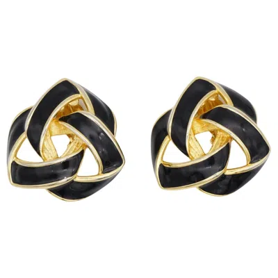 Pre-owned Givenchy Vintage 1980s Large Black Enamel Knot Interlocked Chunky Clip Earrings