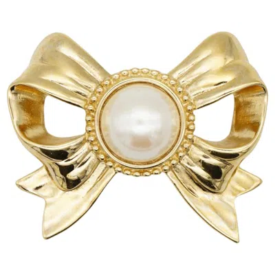 Pre-owned Givenchy Vintage 1980s Large White Circle Pearl Openwork Knot Bow Ribbon Brooch