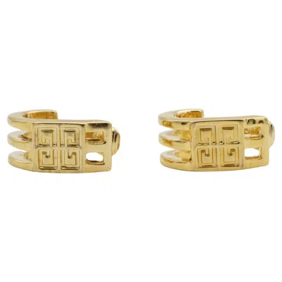 Pre-owned Givenchy Vintage 4g Logo Monogram Rectangle Openwork Hoop Dome Clip Earrings In Multi