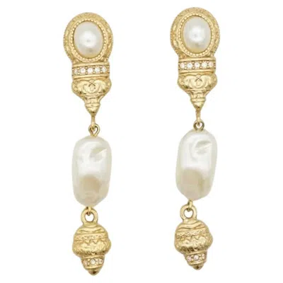 Pre-owned Givenchy Vintage Baroque Relief Irregular Pearls Crystals Dangle Clip Earrings In Multi