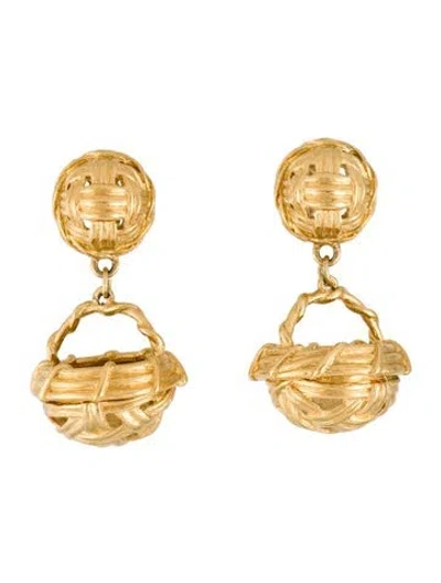 Pre-owned Givenchy Vintage Basket Drop Clip-on Earrings In Gold