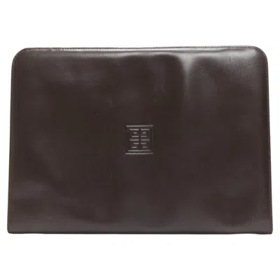 Pre-owned Givenchy Vintage Brown Smooth Leather Zip Around Oversized Portfolio Clutch