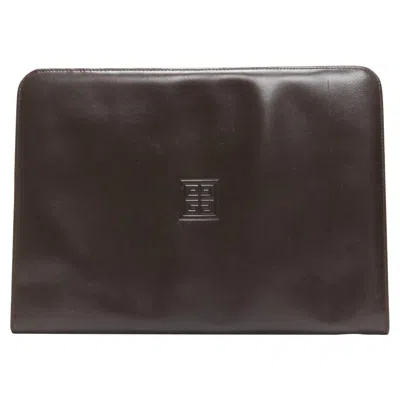 Pre-owned Givenchy Vintage Brown Smooth Leather Zip Around Oversized Portfolio Clutch