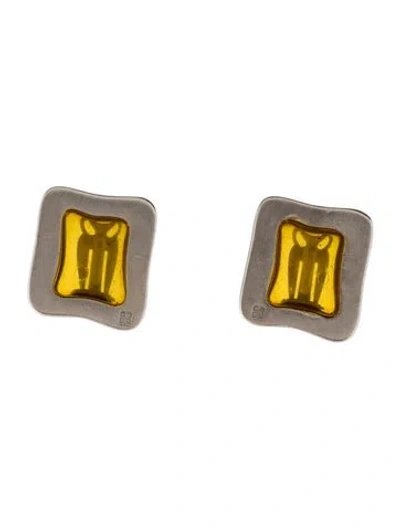 Pre-owned Givenchy Vintage Brushed Bakelite Logo Clip-on Earrings In Orange