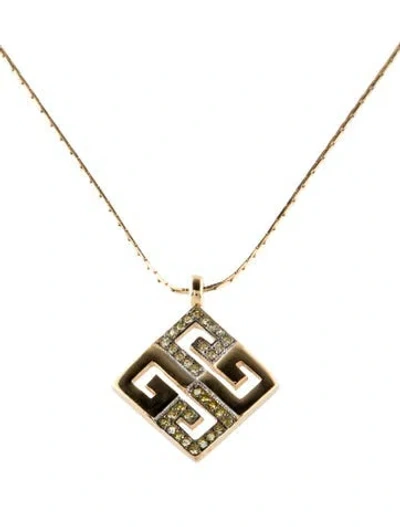 Pre-owned Givenchy Vintage Crystal 4g Pendant Necklace, 15" In Transparent