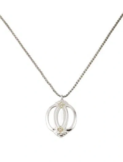 Pre-owned Givenchy Vintage Crystal & Enamel Chain Pendant Necklace, 16" In Black