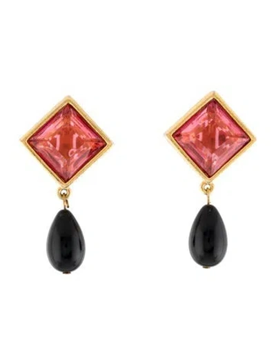 Pre-owned Givenchy Vintage Crystal & Enamel Clip-on Drop Earrings In Multi